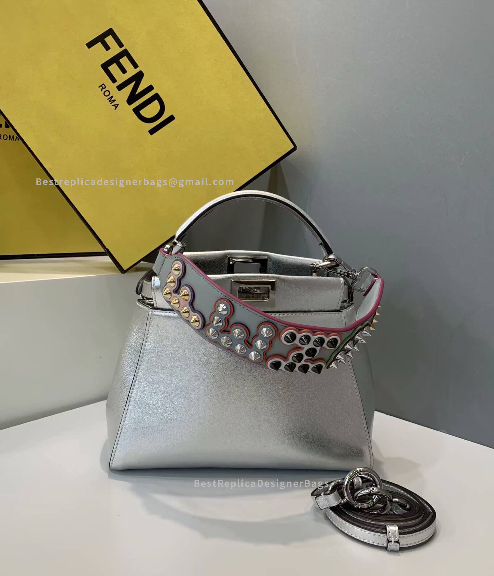 Fendi Peekaboo Iconic Mini Silver Leather Bag 2590